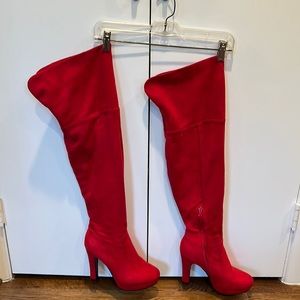 Red Ultra Suede Over the Knee Boots